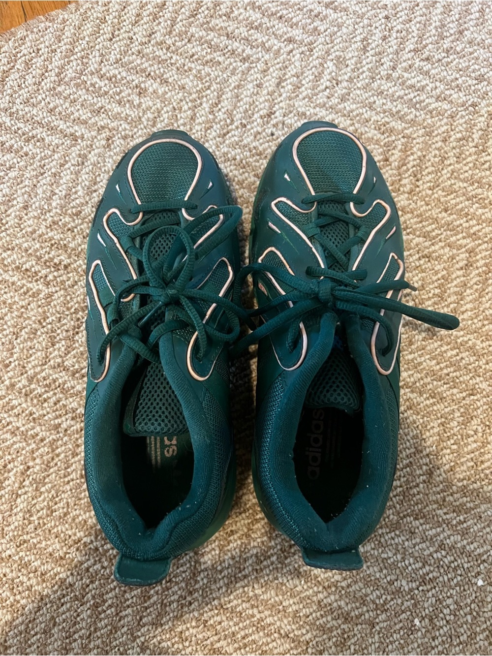 adidas Dark Green Lace-Up Sneakers with Pink Trim